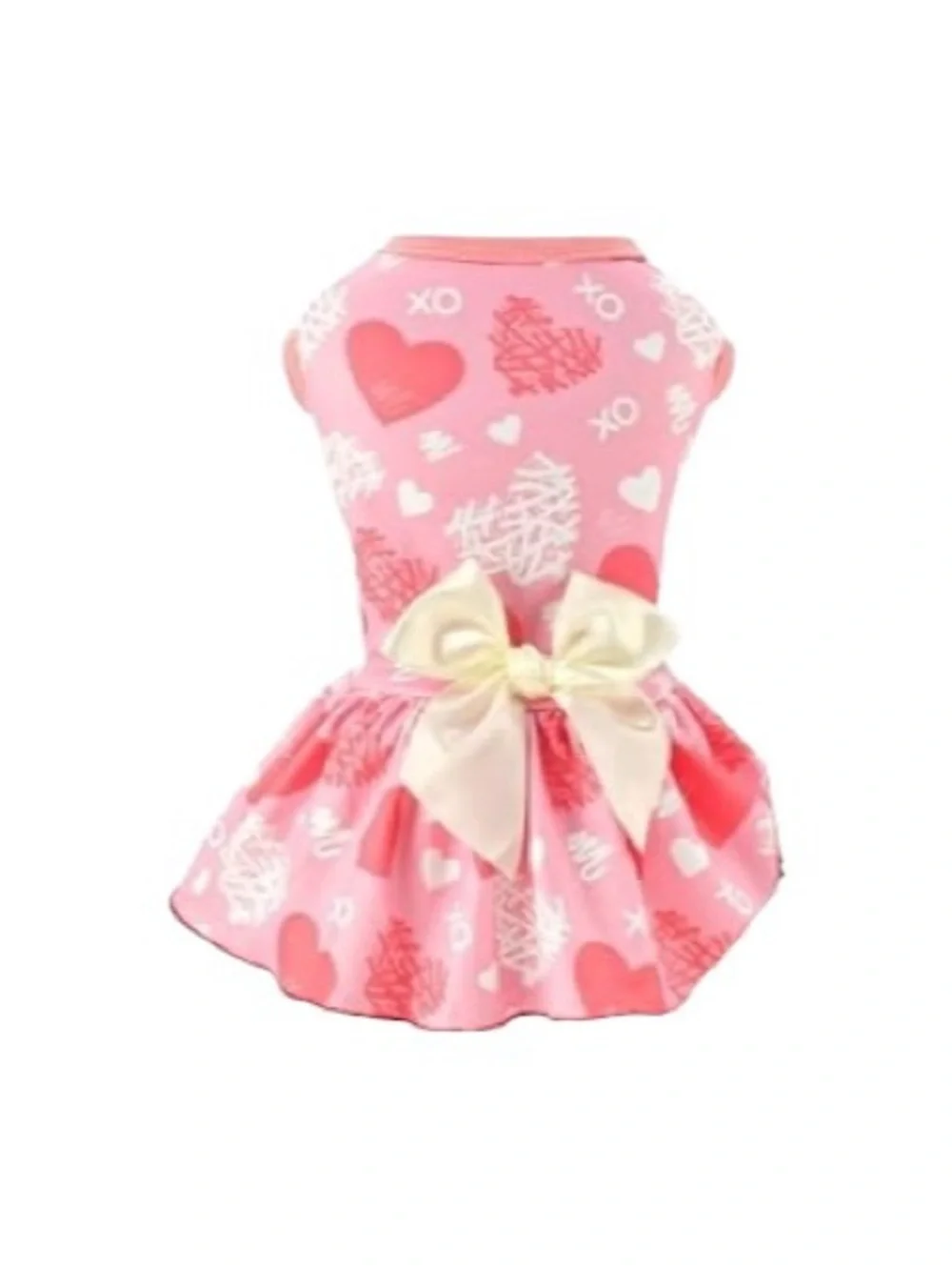NWOT Pink Heart Print Pet Dress with Cream Bow Size Small